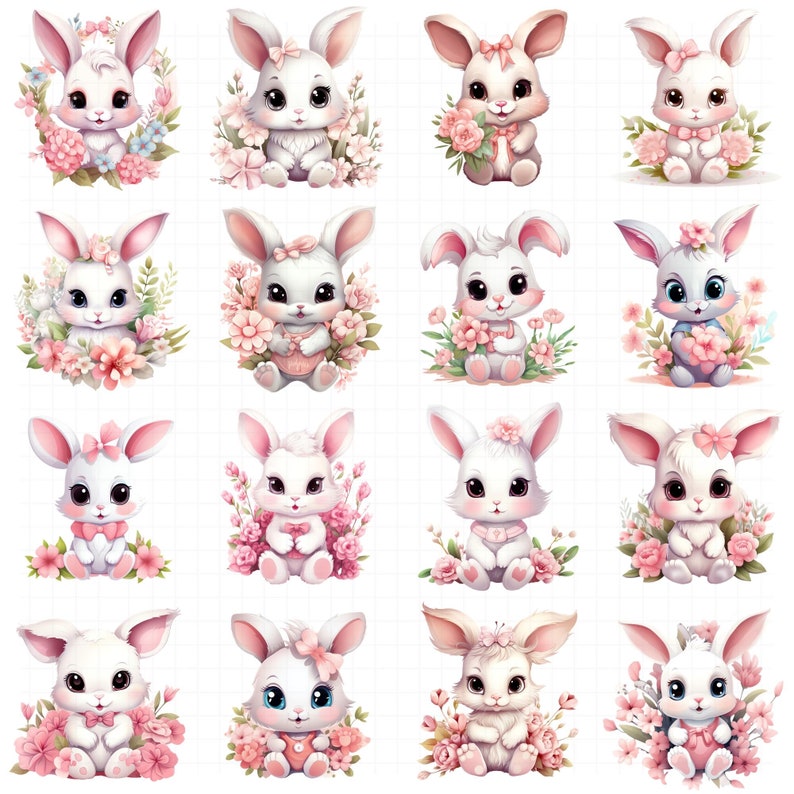 Floral Easter Bunny Clipart Bundle, Cute Spring PNG SVG (48 Images) - Etsy
