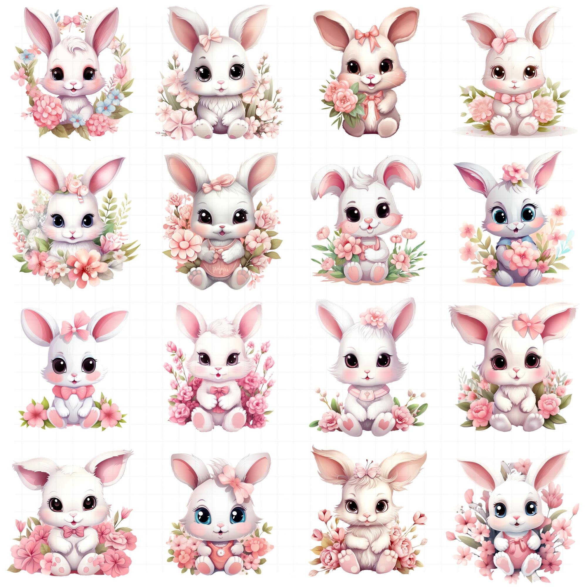 Floral Easter Bunny Clipart Bundle, Cute Spring PNG SVG (48 Images) - Etsy