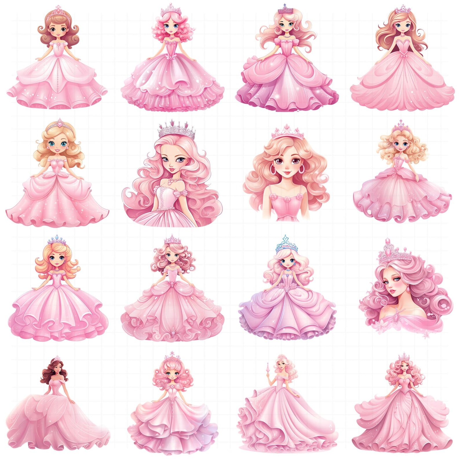 Beautiful Pink Princess PNG SVG Clipart Bundle, Princess Graphics ...