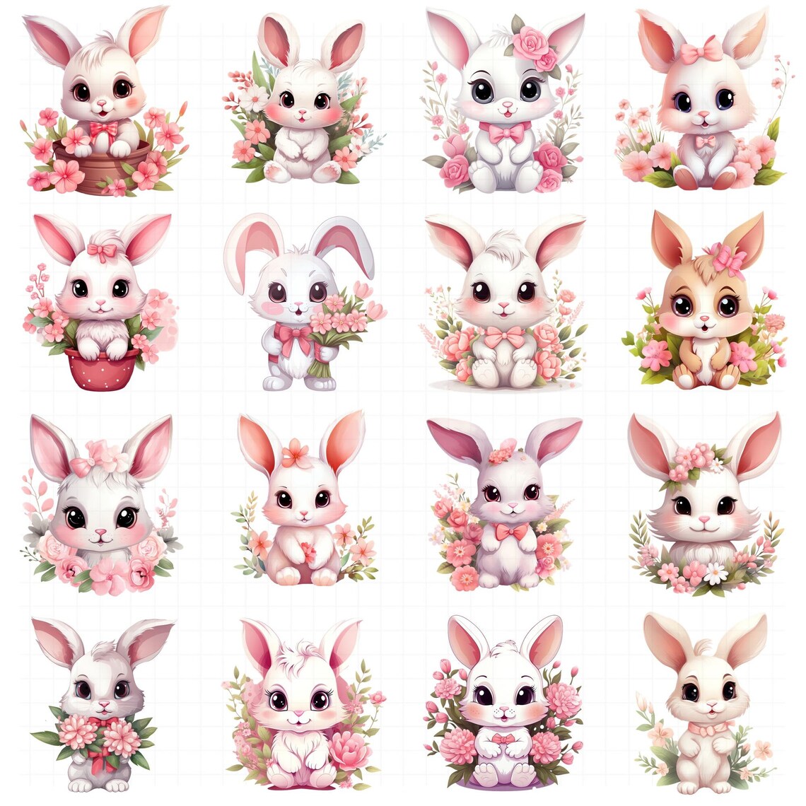 Floral Easter Bunny Clipart Bundle, Cute Spring PNG SVG (48 Images) - Etsy