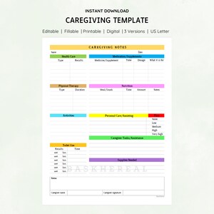 Editable Elderly Care Caregiving Notes, Template, Printable Fillable Tracker, Caregiver Daily Journal, Checklist, GoodNotes, Minimalist