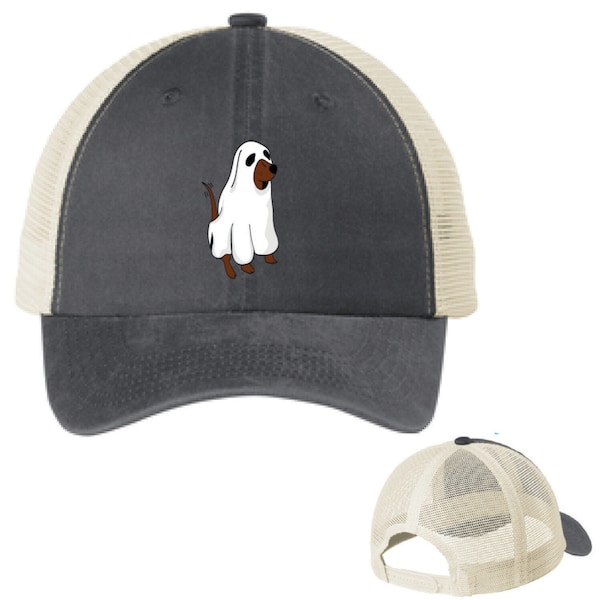 Spooky Dog embroidered mesh hat (Coal/ Stone C943)