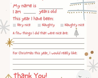 Letter to Santa Template Printable Editable Immediate Download and