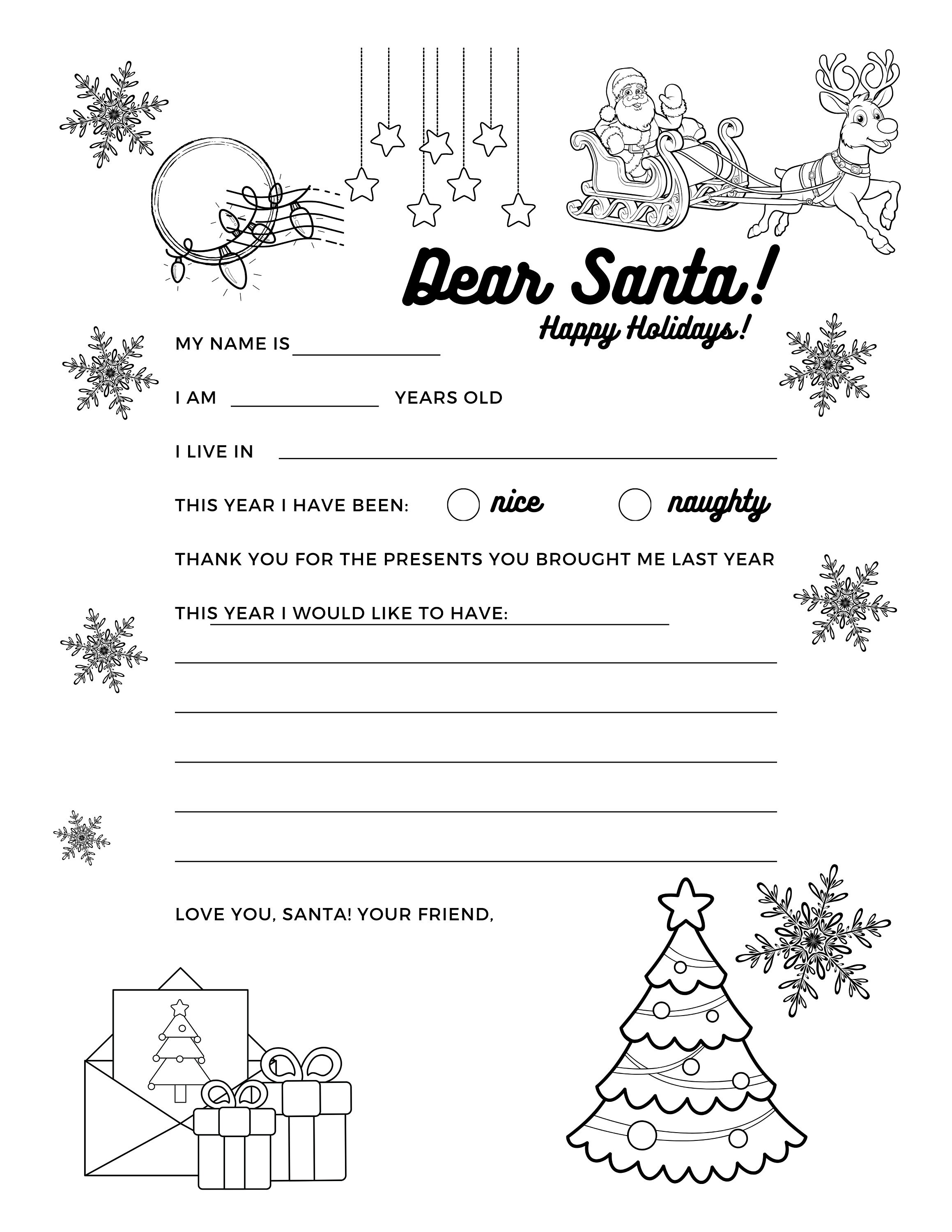 Color Page Letter To Santa Template Printable Editable Immediate 