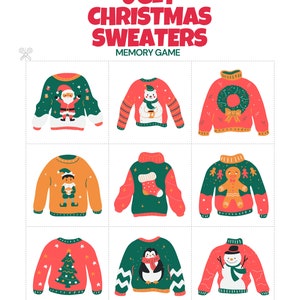 Jogo de memória de suéter feio de Natal, para impressão, download e impressão imediatos, Natal, diversão para as crianças brincarem