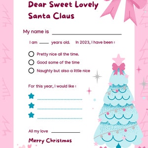 Carta a Santa de niña / Descarga instantánea imprimible / Lista de deseos navideños / Papelería rosa / Formato PDF editable / Carta navideña para niños