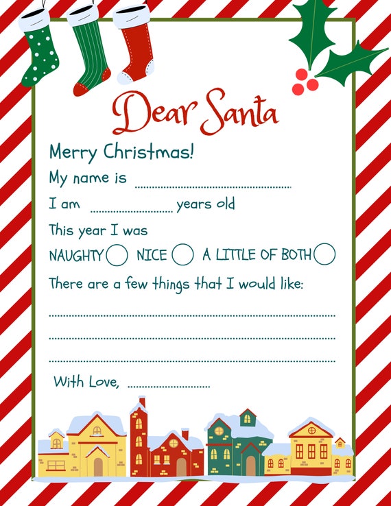 Letter to Santa Template, Printable, Editable, Immediate Download