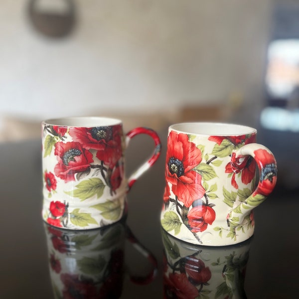 Lot de 2 chopes fleurs coquelicot