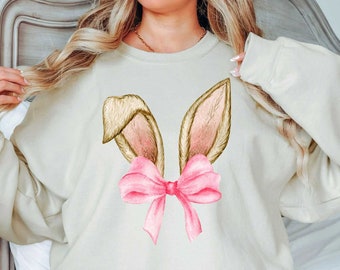 Bunny Ears Pink Bow (2) Sweatshirt | Easter Fashion | Unique Gifts for Family Friends