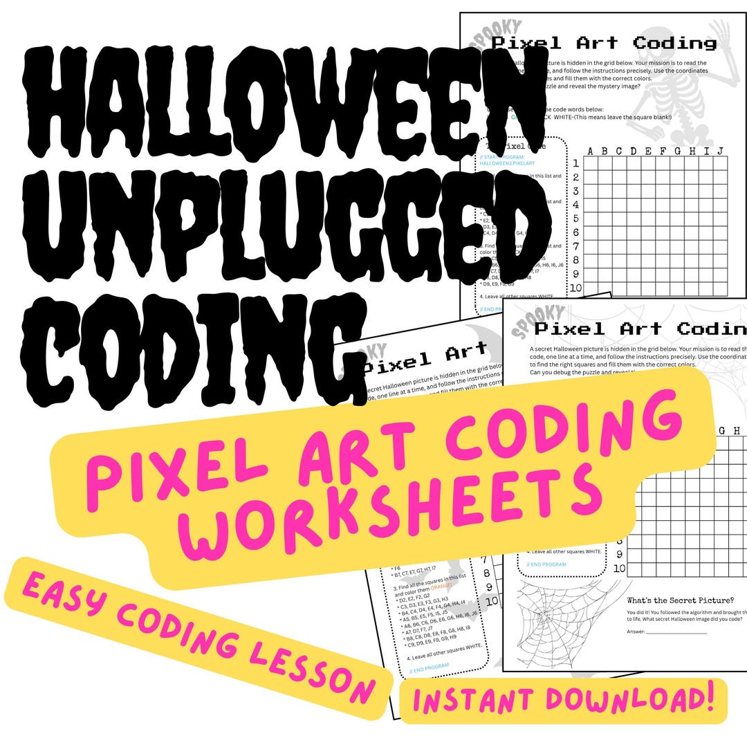 Halloween Printable - Pixel Art for Kids | Intro to Coding Lesson ...