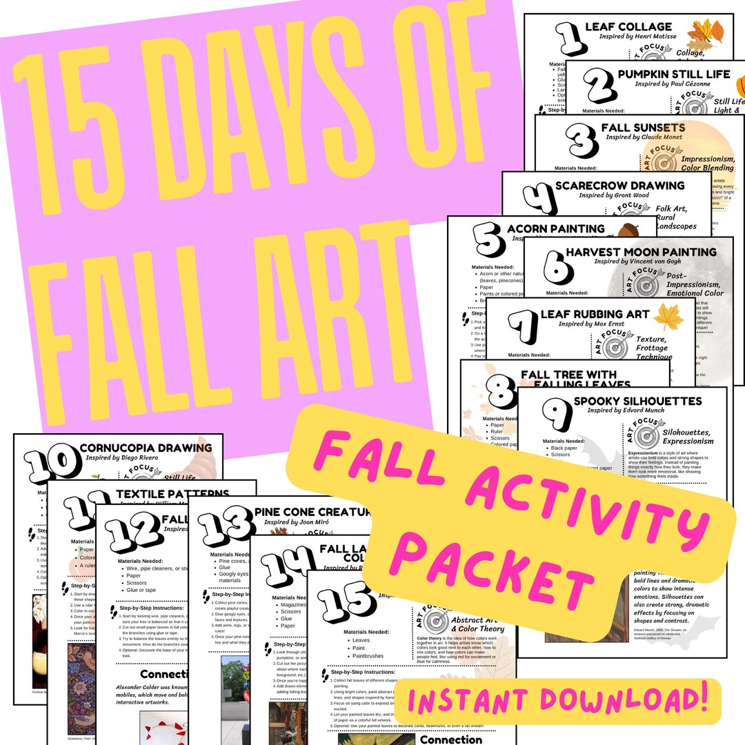 15 Days of Fall Art- Instant Download - Homeschool Printable Famous ...