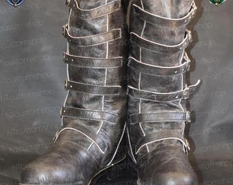 Maßgeschneiderte Renaissance-Stiefel aus echtem Leder für Herren - Ren Faire Mittelalterlicher Stiefel