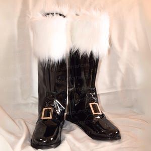 Custom Patent Leather Santa Claus Boots with Detachable Fur, Cosplay Costume