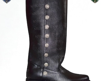Bespoke Black Leather Knee High Boots - Custom Designer Menswear