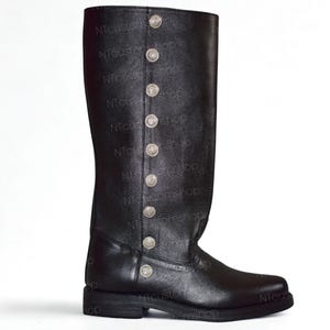 Bespoke Black Leather Knee High Boots - Custom Designer Menswear