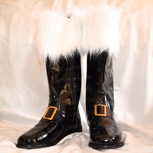 Custom Patent Leather Santa Claus Boots: Detachable Fur, Cosplay Costume