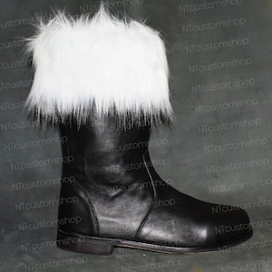Custom Leather Santa Claus Boots with Detachable Fur - Cosplay Costume