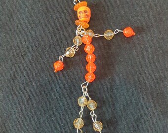 Oranje beweegbaar skelet sleutelhanger