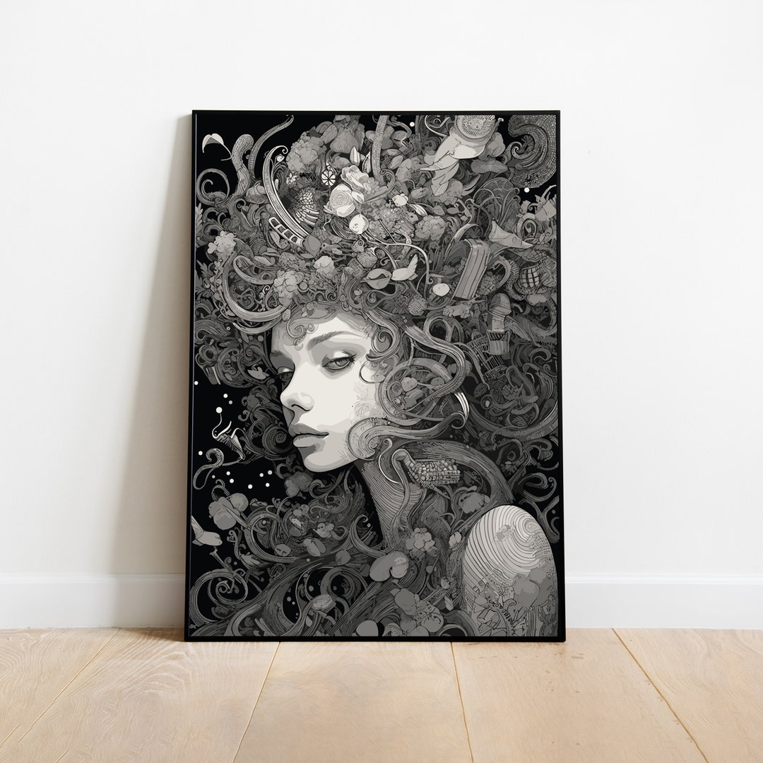 Drawn Illustration Doodle Woman Poster Etsy