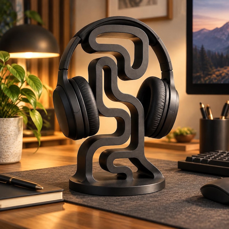 Abstract Labyrinth Headphone Stand, 3D Printed Desk Organizer, Unique ...