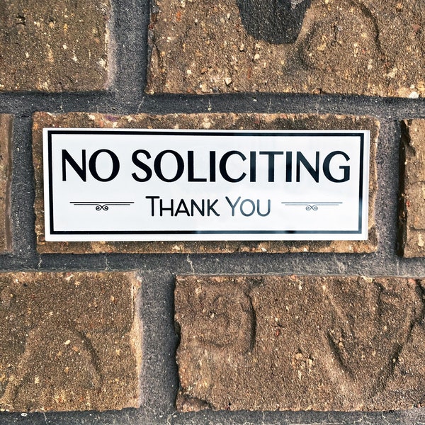 No Soliciting Sign for House, Acrylic No Solicitors Sign for Front Door, No Soliciting for Home with Stickers, 5.2x1.8 IN, Melrose Roots