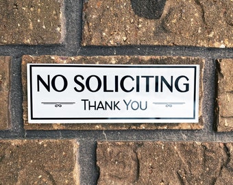 No Soliciting Sign for House, Acrylic No Solicitors Sign for Front Door, No Soliciting for Home with Stickers, 5.2x1.8 IN, Melrose Roots