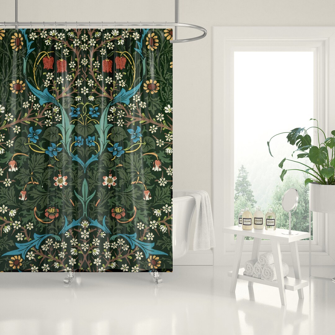 Blackthorn William Morris Shower Curtain, Forest Bathroom Curtain, Art Nouveau Home Decor, Retro