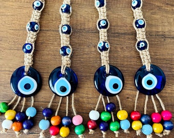 Mothers Day Gift Evil Eye House Protection Beads, Handmade Macrame Wall Decor, New House Gift, Evil Eye Talisman