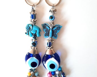 Evil Eye Keychain House Protection, Handmade Evil Eye Keyring, Car Hanging, Christmas Gift , Good Luck Charm, Key Chain