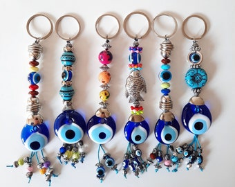 Glass Evil Eye Keychain Home Gift, Evil Eye Amulet, Bag Hanging, Keyring, Handmade Accessories, Car Gift, Car Ornament