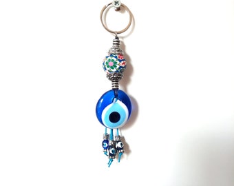 Evil Eye Keychain Handmade Bead Charm for Keys, Bags & Car Hanging, Ideal Birthday or Christmas Gift, Evil Eye Key Ring