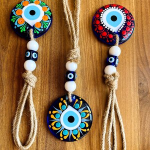 Macrame Evil Eye Wall Hanging Home Decor, Glass Evil Eye Talisman, Christmas Ornament Wall Decor, Mothers Day Gift image 6