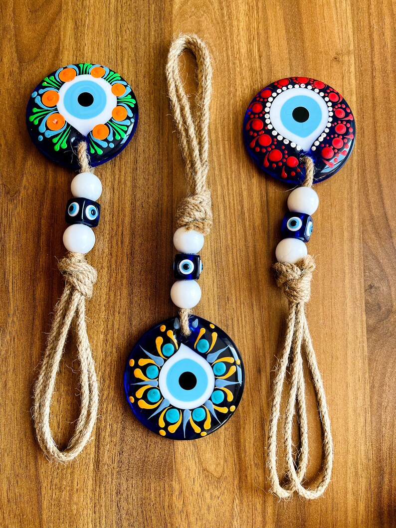 Macrame Evil Eye Wall Hanging Home Decor, Glass Evil Eye Talisman, Christmas Ornament Wall Decor, Mothers Day Gift image 6