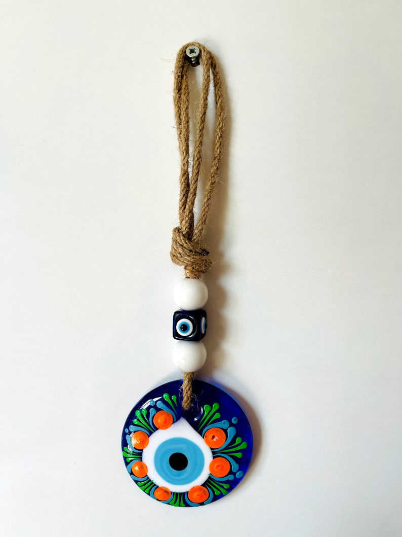 Macrame Evil Eye Wall Hanging Home Decor, Glass Evil Eye Talisman, Christmas Ornament Wall Decor, Mothers Day Gift image 5