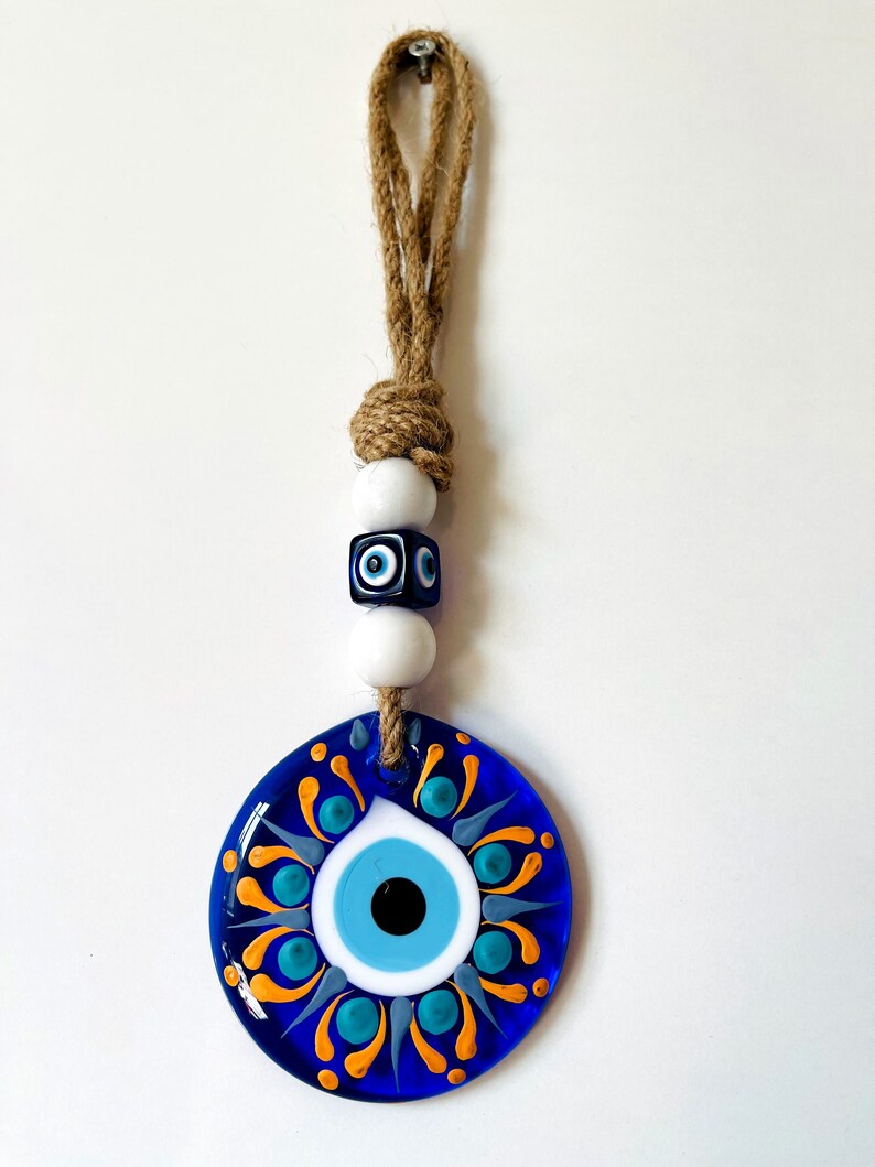 Macrame Evil Eye Wall Hanging Home Decor, Glass Evil Eye Talisman, Christmas Ornament Wall Decor, Mothers Day Gift image 4