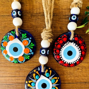 Macrame Evil Eye Wall Hanging Home Decor, Glass Evil Eye Talisman, Christmas Ornament Wall Decor, Mothers Day Gift image 10