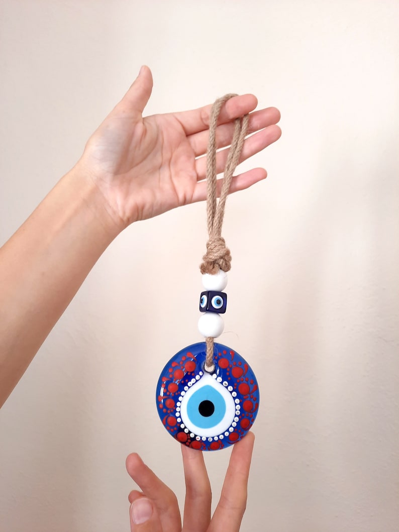 Macrame Evil Eye Wall Hanging Home Decor, Glass Evil Eye Talisman, Christmas Ornament Wall Decor, Mothers Day Gift image 3