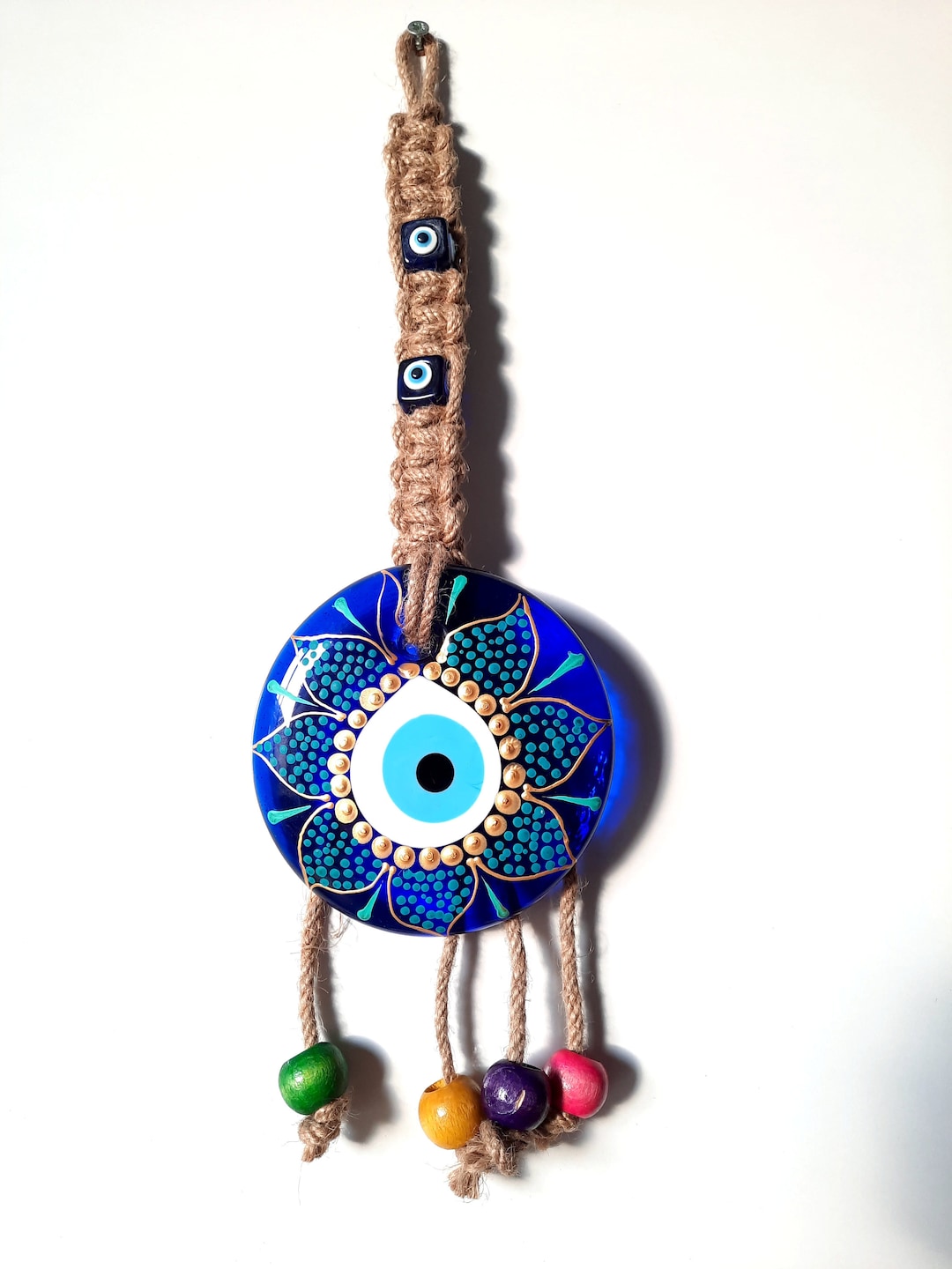 Ward off Evil Eye Home Protection, Glass Wall Art, Macrame Evil Eye Amulet, Home Decor, New