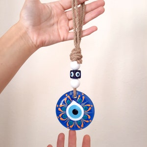 Macrame Evil Eye Wall Hanging Home Decor, Glass Evil Eye Talisman, Christmas Ornament Wall Decor, Mothers Day Gift image 2