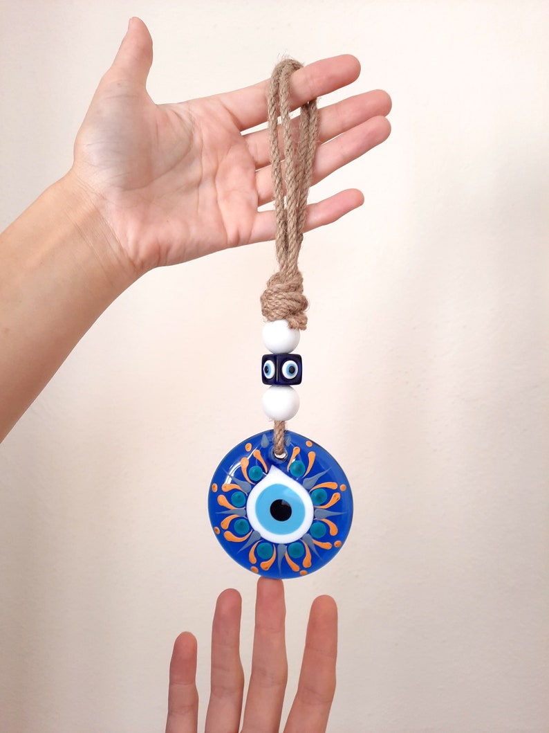 Macrame Evil Eye Wall Hanging Home Decor, Glass Evil Eye Talisman, Christmas Ornament Wall Decor, Mothers Day Gift image 2