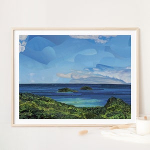 Tropical Island Collage Beach Caribbean Aqua Turquoise Artwork House Decor Colorful Wall Art | &quot;Seaside Scene&quot; - Art Print or Canvas