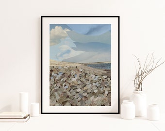 Coastal Stone Beach Collage Art Print or Canvas | New England Seaside Wall Decor