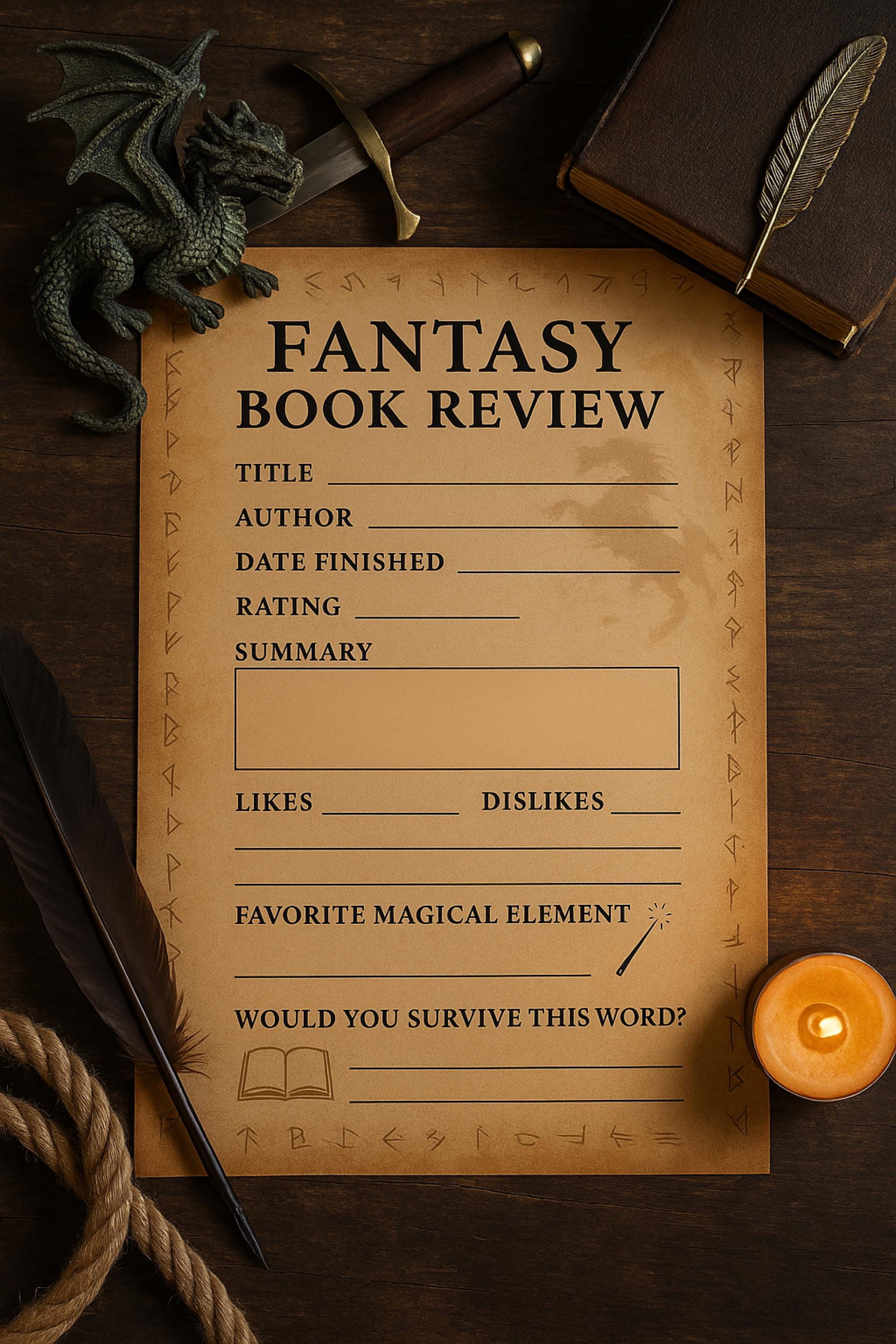 Fantasy Book Review Template | Magical Printable Journal + Social Card | BookTok & Bookstagram PDF