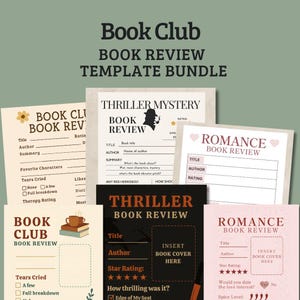 Boekenclub sjabloonbundel boekrecensie | Afdrukbare items romantiek, thriller en tranentrekker tracker + sociale kaarten