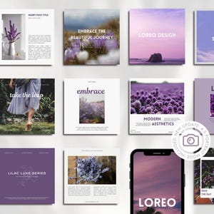 Plantillas modernas de Instagram moradas - Plantillas de Instagram Canva - Instagram estético - Plantilla para 80 publicaciones e historias - Interacción en Instagram