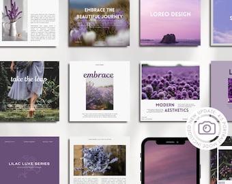 Purple Modern Instagram Templates - Instagram Templates Canva - Aesthetic Instagram - 80 Posts & Stories Template - Instagram Engagement