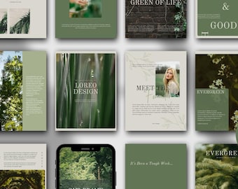 Modern Green Instagram Templates - Instagram Templates Canva - Aesthetic Instagram - 100 Posts & Stories Template - Instagram Engagement