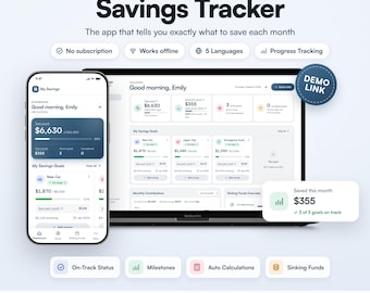 Savings Tracker App – Savings Goals | Sinking Funds | Process Tracking, Works Offline, No Subscription