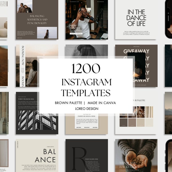 1200 Instagram Templates – Brown | Modern | Minimal | Aesthetic - Post - Stories - Business - Instagram Templates Canva