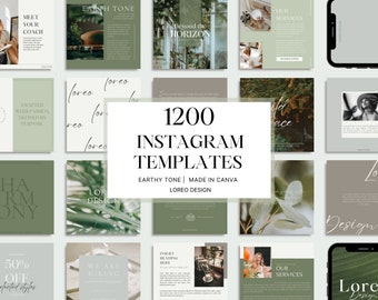 1200 Instagram Templates -  Green & Brown | Modern | Minimal | Neutral | Aesthetic  Post -  Stories - Business - Instagram Templates Canva